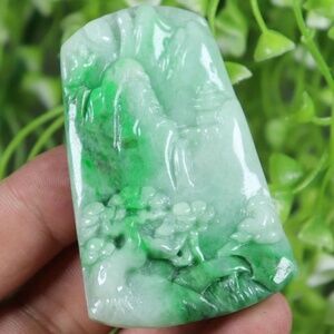 Certified Green 100% Natural A Jade jadeite Pendant landscape